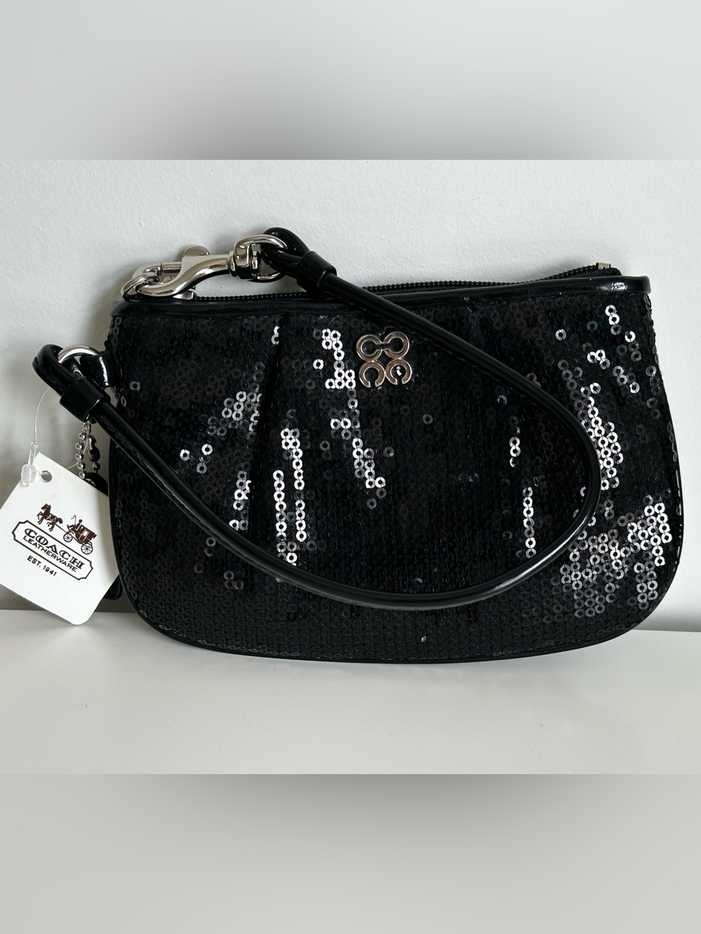 Sequin Coach Wristlet Bag in Black by Coach
